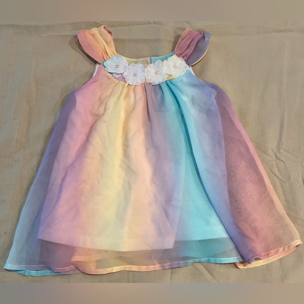 Sheer Overlay Rainbow Colored Dress